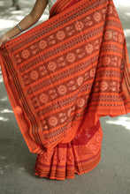 Load image into Gallery viewer, Mercerized Cotton Sambalpuri Saree Gaja Bandha Red & Orange - Pasapali