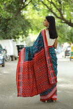 Load image into Gallery viewer, Tribal Tara – The Teal Heritage Saree sambalpuri saree
