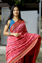 Load image into Gallery viewer, Grama Rekha - Mercerized Cotton Sambalpuri Saree with Tribal Hut Motif & Rudraksha Border