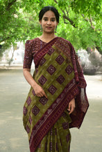 Load image into Gallery viewer, Mercerized Cotton Sambalpuri Saree with Stripe Ikat & Jhoti Motif – Pasapali