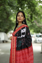 Load image into Gallery viewer, Mercerized Cotton Sambalpuri Saree Mayura Yugala Black - Pasapali