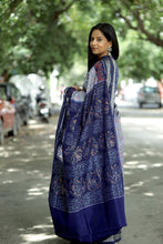 Load image into Gallery viewer, Neel Matsya - Sambalpuri Saree with Silver Fish & Floral Motifs