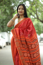 Load image into Gallery viewer, Mercerized Cotton Sambalpuri Saree Gaja Bandha Red & Orange - Pasapali
