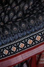 Load image into Gallery viewer, Mercerized Cotton Sambalpuri Saree | Black Mayura Pankh - Pasapali