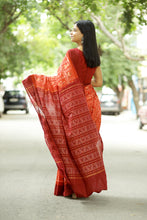 Load image into Gallery viewer, Agni Tribal - Mercerized Cotton Sambalpuri Saree with Tribal Motifs & Maroon Border