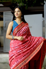 Load image into Gallery viewer, Grama Rekha - Mercerized Cotton Sambalpuri Saree with Tribal Hut Motif & Rudraksha Border