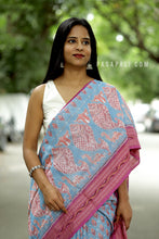 Load image into Gallery viewer, NeelPriya - Light Sky Blue Mercerized Cotton Sambalpuri Saree with Fish & Shankh Motifs
