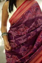Load image into Gallery viewer, Luxury purple Sambalpuri saree handcrafted with intricate elephant and tree patterns – Pasapali