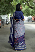 Load image into Gallery viewer, Neel Matsya - Sambalpuri Saree with Silver Fish & Floral Motifs
