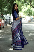 Load image into Gallery viewer, Neel Matsya - Sambalpuri Saree with Silver Fish & Floral Motifs
