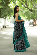 Load image into Gallery viewer, Black Mercerized Cotton Sambalpuri Saree with Geometric Floral Ikat – Pasapali