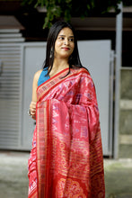 Load image into Gallery viewer, Grama Rekha - Mercerized Cotton Sambalpuri Saree with Tribal Hut Motif & Rudraksha Border