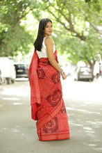 Load image into Gallery viewer, Orange & Maroon Sambalpuri Cotton Saree | Circular Flower Ikat – Pasapali