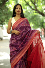 Load image into Gallery viewer, Purple Sambalpuri handloom saree by Pasapali featuring detailed elephant-tree designs and cultural artistry