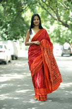 Load image into Gallery viewer, Mercerized Cotton Sambalpuri Saree Lakshmi Paduka Red & Orange - Pasapali