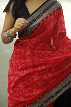Load image into Gallery viewer, Handwoven red Sambalpuri cotton saree adorned with sacred Laxmi Yantra designs – Pasapali