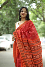 Load image into Gallery viewer, Mercerized Cotton Sambalpuri Saree Gaja Bandha Red & Orange - Pasapali