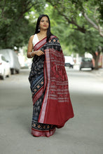 Load image into Gallery viewer, Mercerized Cotton Sambalpuri Saree | Black Mayura Pankh - Pasapali