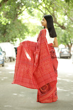 Load image into Gallery viewer, Orange & Maroon Sambalpuri Cotton Saree | Circular Flower Ikat – Pasapali