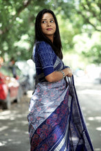 Load image into Gallery viewer, Neel Matsya - Sambalpuri Saree with Silver Fish & Floral Motifs