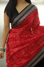 Load image into Gallery viewer, Red Sambalpuri cotton saree with spiritual motifs and artisanal Ikat craftsmanship – Pasapali
