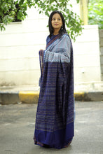 Load image into Gallery viewer, Handwoven Odisha cotton saree featuring sky blue color with blue ikat border and pallu