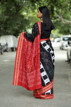 Load image into Gallery viewer, Mercerized Cotton Sambalpuri Saree Mayura Yugala Black - Pasapali