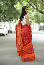 Load image into Gallery viewer, Mercerized Cotton Sambalpuri Saree Gaja Bandha Red & Orange - Pasapali