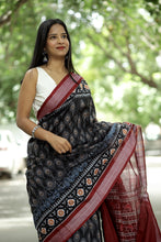 Load image into Gallery viewer, Mercerized Cotton Sambalpuri Saree | Black Mayura Pankh - Pasapali