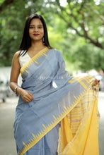 Load image into Gallery viewer, Neelprabha - Pastel Blue Cotton Phoda Kumbha Sambalpuri Saree with Temple and Fish Motifs – Pasapali