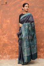 Load image into Gallery viewer, Pushpanjali Sambalpuri cotton saree — flat lay showing pallu, body, and Rudraksha border, Pasapali