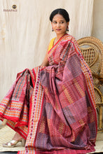 Load image into Gallery viewer, Rekha purple Sambalpuri handloom saree drape front — mercerized cotton Bandha with jhoti motifs | Pasapali