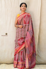 Load image into Gallery viewer, Rekha Sambalpuri cotton saree front drape — purple body with jhoti motifs and Rudraksha border in Bandha weave | Pasapali