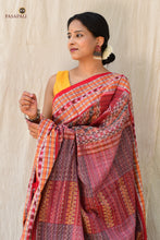 Load image into Gallery viewer, Rekha purple Sambalpuri handloom saree folded view — jhoti motifs and Rudraksha border visible | Pasapali Bandha