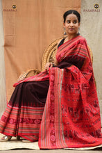Load image into Gallery viewer, Sachipar check body weave detail — Black Sambalpuri Bandha mercerized cotton saree by Pasapali