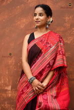 Load image into Gallery viewer, Sachipar Black Sambalpuri cotton saree folded view showing Rudraksha border and check body, Pasapali