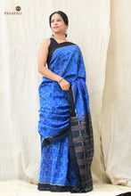 Load image into Gallery viewer, Handloom drape view of Shankhamayi Sambalpuri GI certified cotton saree from Pasapali in blue and black