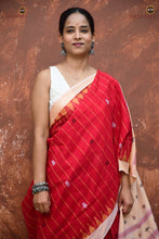 Load image into Gallery viewer, Sharvari pallu detail — Kotpad-inspired fish, tortoise and stripe motifs, jala technique weave
