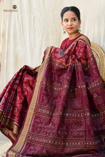 Load image into Gallery viewer, Handloom drape view of Shri Goddess Lakshmi Inspired Sambalpuri cotton saree in maroon — Pasapali