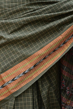 Load image into Gallery viewer, Smritirekha Greenish Grey Sambalpuri Bandha mercerized cotton saree full view — Pasapali handloom