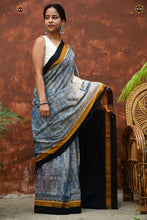 Load image into Gallery viewer, Smritirekha Bandha saree Odisha border close-up — golden black stripe detail, double ikat weave by Bhulia weavers