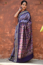 Load image into Gallery viewer, Sutrabandha drape side view — jala ikat body and fish border, Sambalpuri handloom cotton saree Pasapali