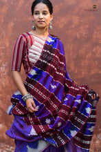 Load image into Gallery viewer, Tamasa Kotpad saree hero view — organic vegetable dye weaving in purple Tussar Cotton Silk by Pasapali