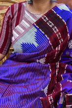 Load image into Gallery viewer, Tamasa Kotpad saree pallu detail — fish, tortoise and temple tribal motifs in natural aal bark dye, Pasapali