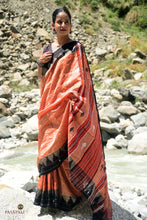 Load image into Gallery viewer, Tribal geometric body motif detail on Vanadhara Kotpad handloom Tussar Cotton Silk saree, Odisha