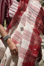 Load image into Gallery viewer, Vanajyoti pallu detail — tortoise, temple and fish tribal motifs, GI certified Kotpad textile, Pasapali