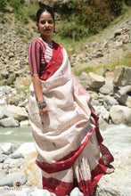Load image into Gallery viewer, Vanajyoti beige Kotpad handloom Tussar Cotton Silk saree by Pasapali — full view, natural dye, tribal motifs