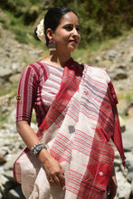 Load image into Gallery viewer, Vanajyoti Kotpad natural dye saree folded — beige and deep red Tussar Cotton Silk, Pasapali