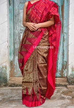 Load image into Gallery viewer, Golden Red Sambalpuri Phoda kumbha Tissue Silk plus Cotton Saree - Urmiweaves