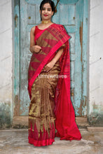 Load image into Gallery viewer, Golden Red Sambalpuri Phoda kumbha Tissue Silk plus Cotton Saree - Urmiweaves